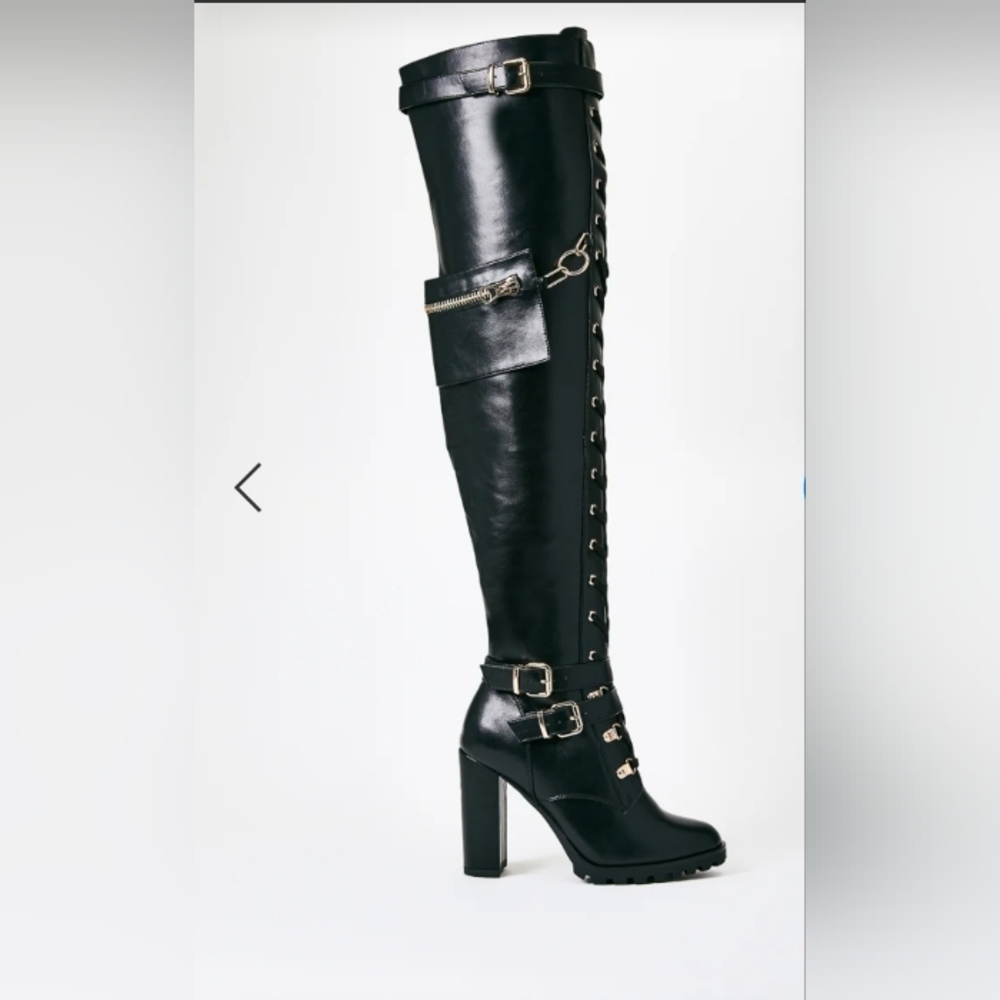 Thigh High - Black Faux - Leather Boots